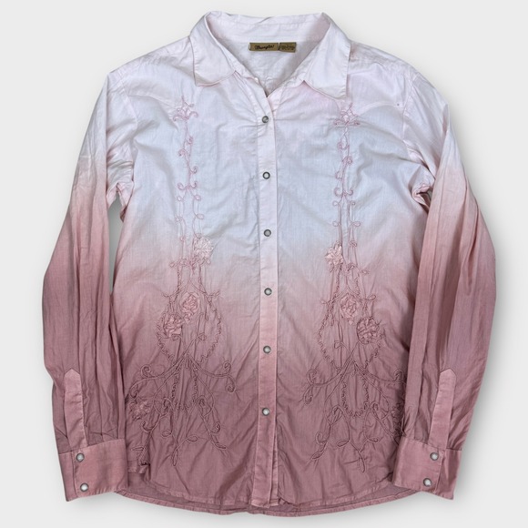 Wrangler Tops - Wrangler Womens Ombre Pink Embroidered Western Button Down Shirt‎ Size L